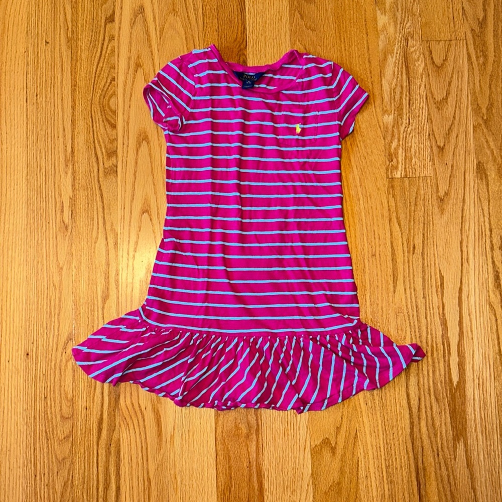 Ralph Lauren pink and light blue striped dress, size kids M (8-10)